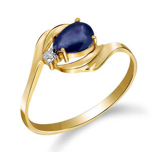 14K. SOLID GOLD RING WITH NATURAL DIAMOND & SAPPHIRE (Yellow Gold)